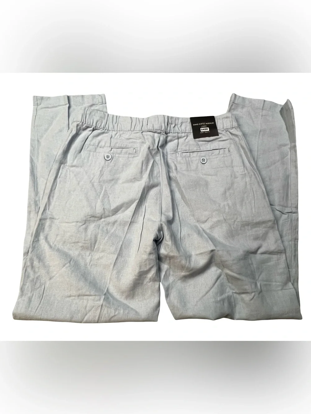 Saks Fifth Avenue Light Blue Men's Drawstring pull on Linen-Blend Pants medium